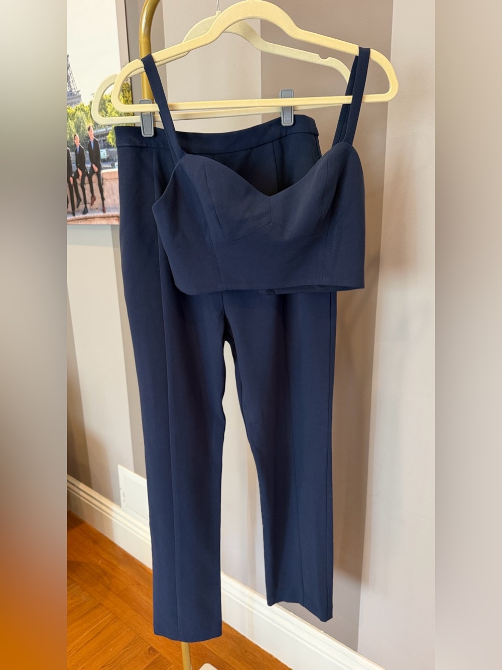 Black Halo Navy Crop Top and Tailored Trousers Set